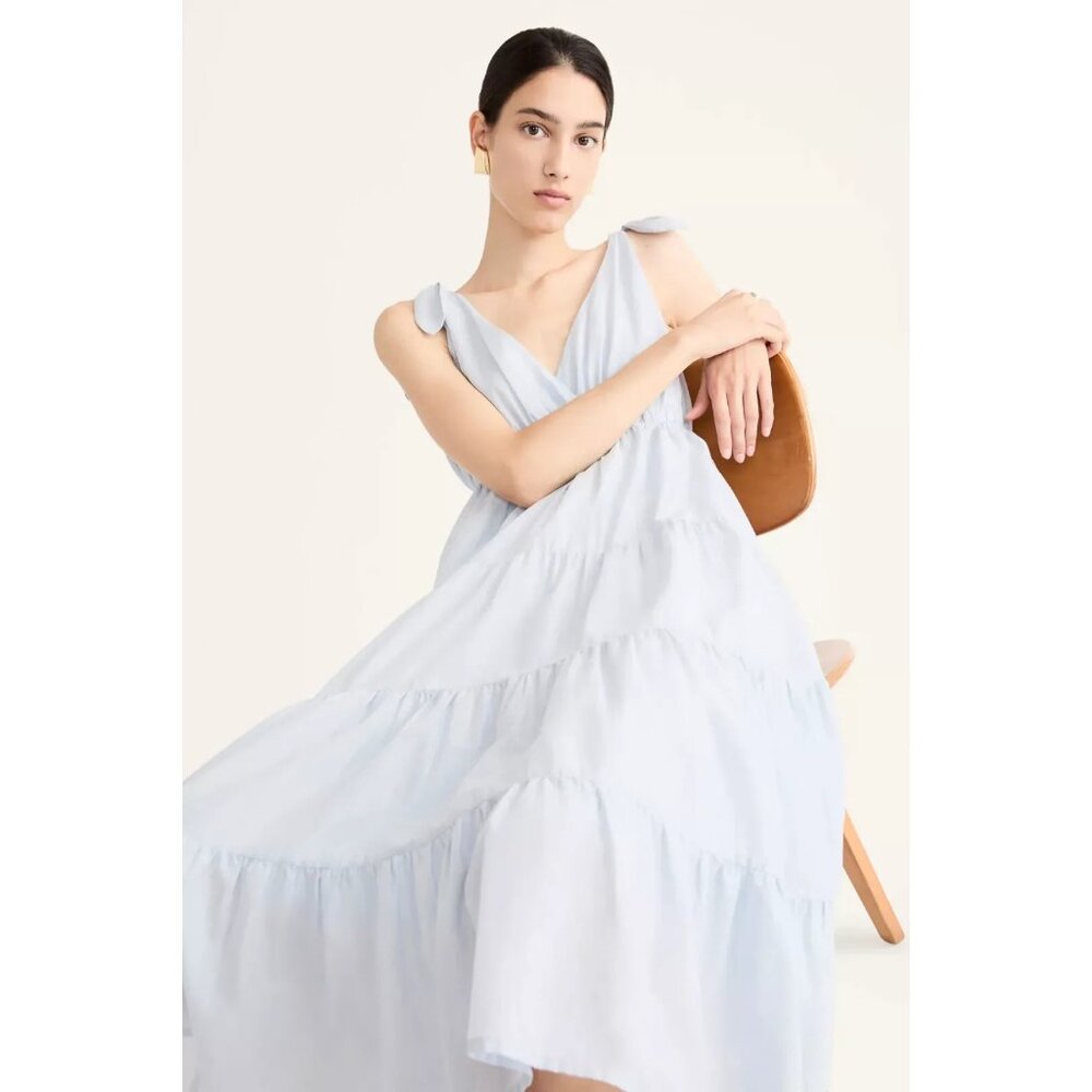 Merlette Solid Flor Midi Dress Tiered Cotton Wrap Ether Ruffle Resort S